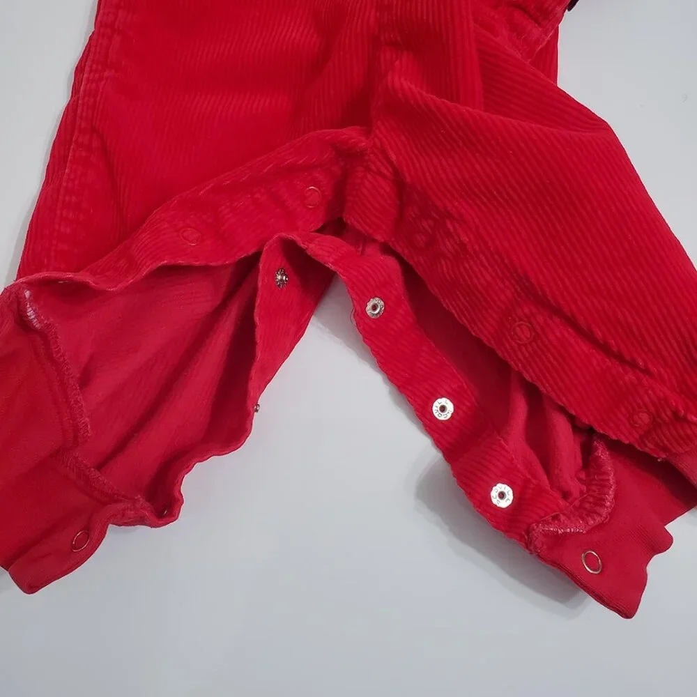 OshKosh B'Gosh Vintage Baby Corduroy Overalls Red 6-9 Months Vestbak USA